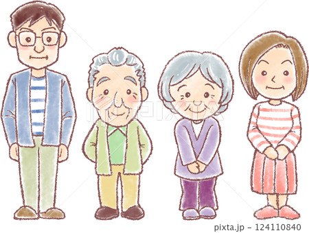 介護のイラスト_高齢夫婦と息子夫婦 介護のイラスト_高齢夫婦と息子夫婦 124110840