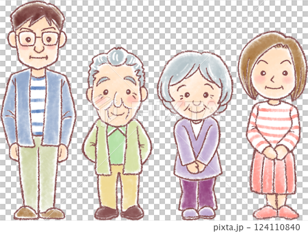 護理插圖_老年夫婦和他們的兒子和媳婦 124110840