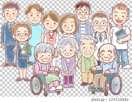 介護のイラスト_介関係者_人物イラスト_12人 124110842