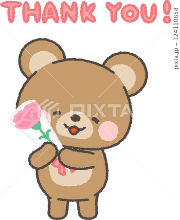 カーネーションを持って微笑むくま 124110858