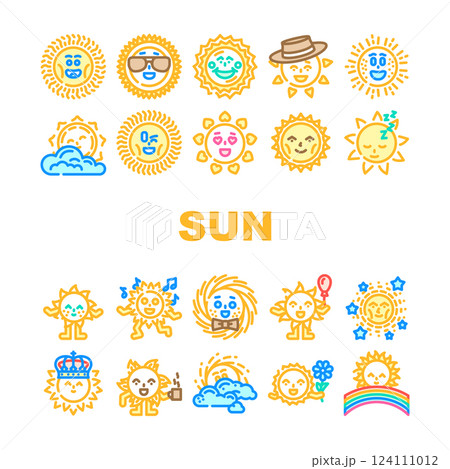 cute sun character icons set vector 124111012