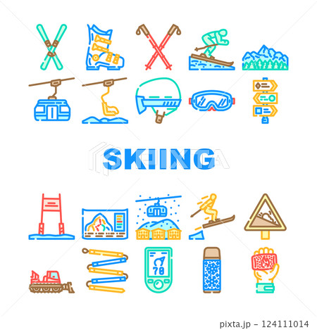 mountain winter skiing resort icons set vector 124111014