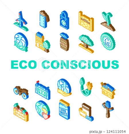 eco conscious sustainability icons set vector 124111054
