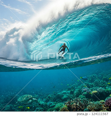 大波の瞬間の水中写真(Big Wave) 大波の瞬間の水中写真(Big Wave) 124111567