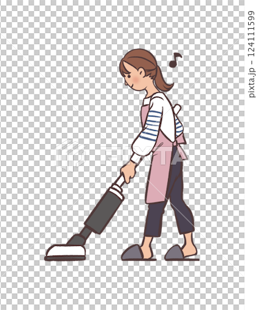 掃除機をかける奥さん 124111599