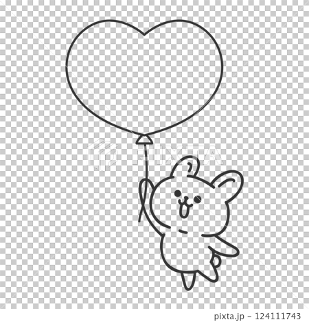 風船を持って飛んでいるウサギ 線画 風船を持って飛んでいるウサギ 線画 124111743