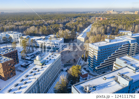 Aerial view of new buildings of Physics and Mathematics School in Akademgorodok, Novosibirsk, Russia Aerial view of new buildings of Physics and Mathematics School in Akademgorodok, Novosibirsk, Russia 124111762