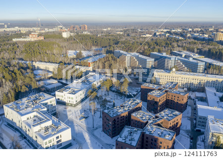 Aerial view of new buildings of Physics and Mathematics School in Akademgorodok, Novosibirsk, Russia Aerial view of new buildings of Physics and Mathematics School in Akademgorodok, Novosibirsk, Russia 124111763