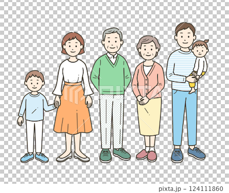 兩代或三代家庭聚在一起的全身插畫 124111860
