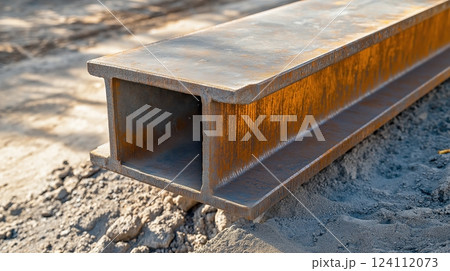 Labour Day. Rusty I-beam on a construction site 124112073