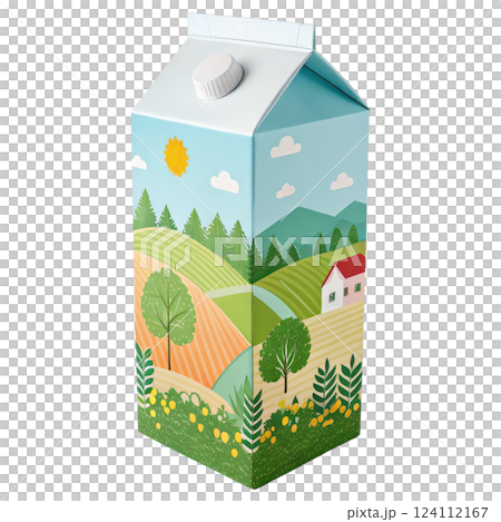 Whimsical Illustrated Countryside Landscape with House Trees and Meadow 124112167