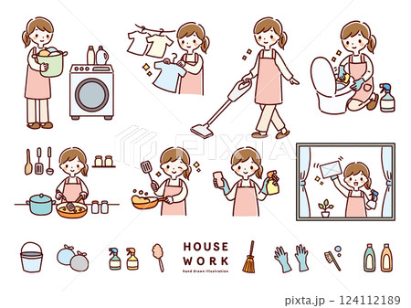 家事をする女性のイラストセット 124112189