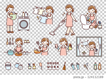 家事をする女性のイラストセット 124112189