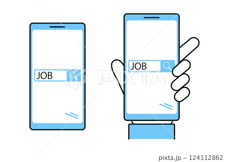 スマホで仕事を探すイメージのバリエーションイラスト 124112862