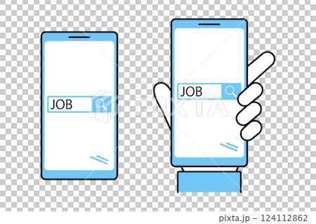 スマホで仕事を探すイメージのバリエーションイラスト 124112862