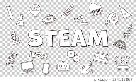 A simple and bright title design that represents STEAM education, a symbol of learning science, technology, engineering, art, and mathematics. A simple and bright title design that represents STEAM education, a symbol of learning science, technology, engineering, art, and mathematics. 124112867