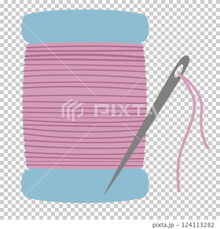 縫紉所使用的針和線的插圖 124113282