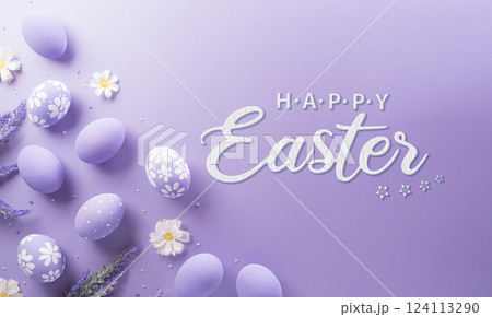 Happy easter! Colourful Easter eggs on pastel background. Decoration concept for greetings and presents on Easter Day celebrate time. Happy easter! Colourful Easter eggs on pastel background. Decoration concept for greetings and presents on Easter Day celebrate time. 124113290