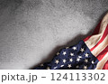 Happy memorial day concept made from American flag on dark stone background. 124113302