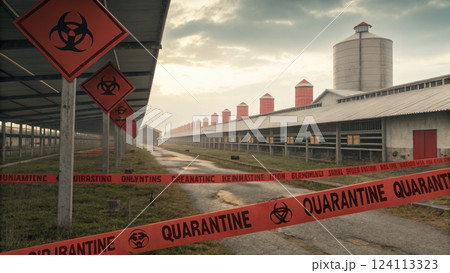 A Conceptual Image of a Massive Poultry Farm Under Strict Quarantine and Biosafety Protocols 124113323