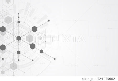 Abstract science template. Technology lines and dots connection background. Wallpaper or banner with a DNA molecules. Vector illustration 124113602