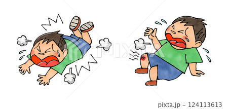 転ぶ男の子と怪我をした男の子 転ぶ男の子と怪我をした男の子 124113613