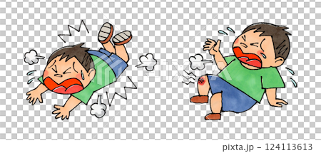 転ぶ男の子と怪我をした男の子 転ぶ男の子と怪我をした男の子 124113613