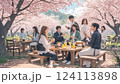花見をする家族 124113898