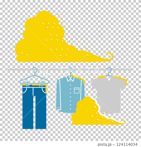 Illustration of yellow sand, PM2.5, pollen, air pollution, and laundry 124114034