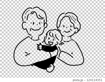 手繪線描祖父母抱著嬰兒 手繪線描祖父母抱著嬰兒 124114351