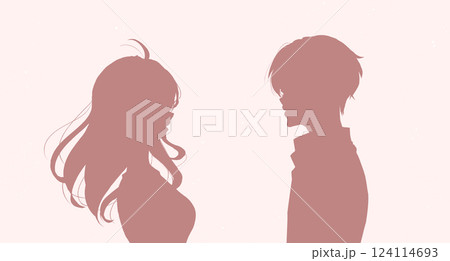 向かい合う男女　影絵 124114693