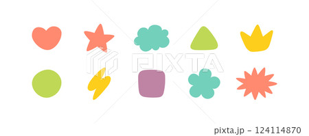 Cute doodle journal bullet stickers. Color diary planner frames. Hand drawn organic blobs set. Doodle sticker design template. Girly notepad. Vector illustration isolated on white background Cute doodle journal bullet stickers. Color diary planner frames. Hand drawn organic blobs set. Doodle sticker design template. Girly notepad. Vector illustration isolated on white background 124114870