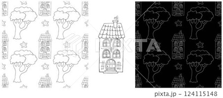 Monochrome houses. Set city seamless patterns 124115148