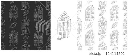Monochrome houses. Set city seamless patterns Monochrome houses. Set city seamless patterns 124115202