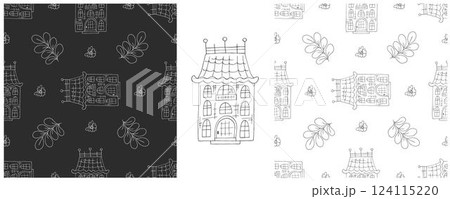 Monochrome houses. Set city seamless patterns Monochrome houses. Set city seamless patterns 124115220