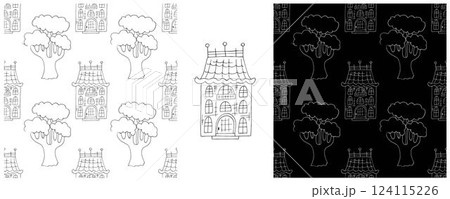 Monochrome houses. Set city seamless patterns Monochrome houses. Set city seamless patterns 124115226