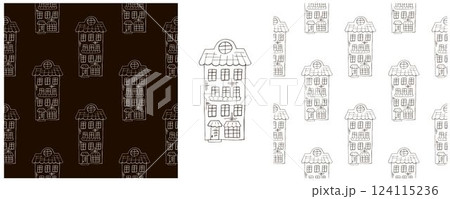 Monochrome houses. Set city seamless patterns 124115236
