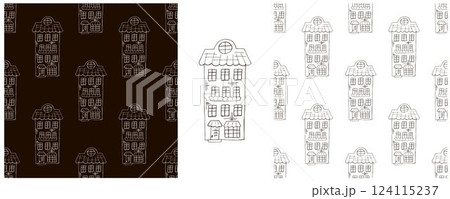 Monochrome houses. Set city seamless patterns Monochrome houses. Set city seamless patterns 124115237