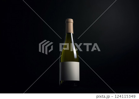 Sophisticated wine bottle with a minimalistic empty label, a mock-up for wine advertising 124115349