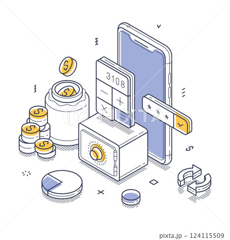Exploring online banking through an isometric line art illustration of financial interactions Exploring online banking through an isometric line art illustration of financial interactions 124115509