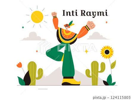 Inti Raymi Vector Illustration, Translation: Celebration of the Sun for a Traditional Religious Ceremony on June 24 in a Flat Style Cartoon Background 124115803