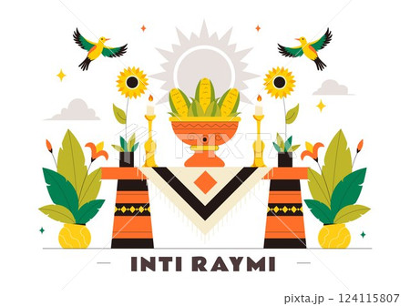 Inti Raymi Vector Illustration, Translation: Celebration of the Sun for a Traditional Religious Ceremony on June 24 in a Flat Style Cartoon Background Inti Raymi Vector Illustration, Translation: Celebration of the Sun for a Traditional Religious Ceremony on June 24 in a Flat Style Cartoon Background 124115807