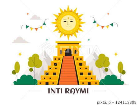 Inti Raymi Vector Illustration, Translation: Celebration of the Sun for a Traditional Religious Ceremony on June 24 in a Flat Style Cartoon Background Inti Raymi Vector Illustration, Translation: Celebration of the Sun for a Traditional Religious Ceremony on June 24 in a Flat Style Cartoon Background 124115809