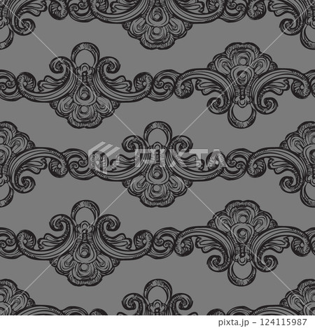 Hand drawing ornate swirling baroque seamless pattern vector Hand drawing ornate swirling baroque seamless pattern vector 124115987