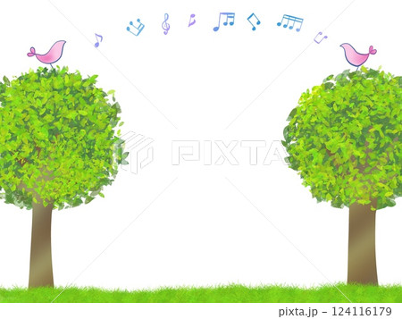 木の上の小鳥をデザインした音楽フレーム 124116179