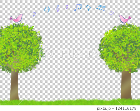 木の上の小鳥をデザインした音楽フレーム 124116179