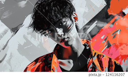 若い男性と抽象的な背景_1 124116207