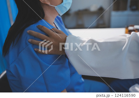 Closeup, doctor holding hands with senior woman and cancer care or support. Healthcare or trust, empathy or compassion and female caregiver or nurse holding elderly person hand for hope and kindness 124116590