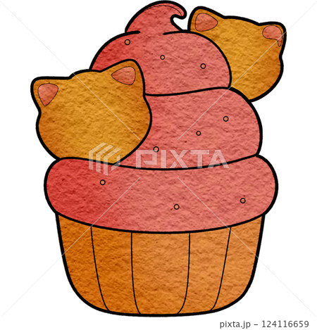 The illustration of a cupcake and cat candy 124116659