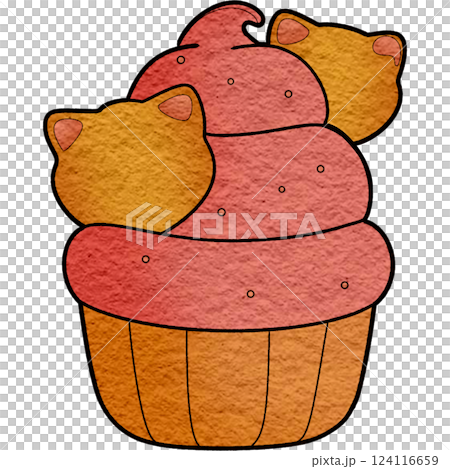 The illustration of a cupcake and cat candy 124116659